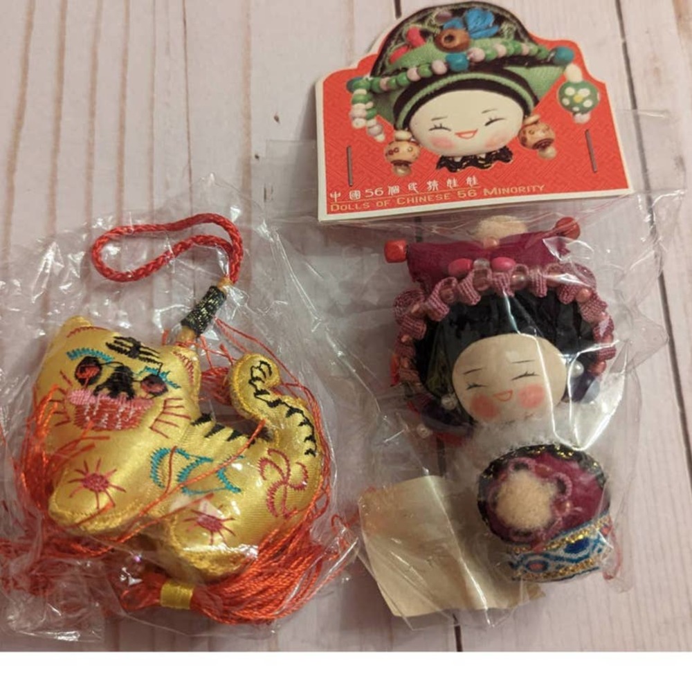 Vintage Chinese Kokeshi Doll & Tiger